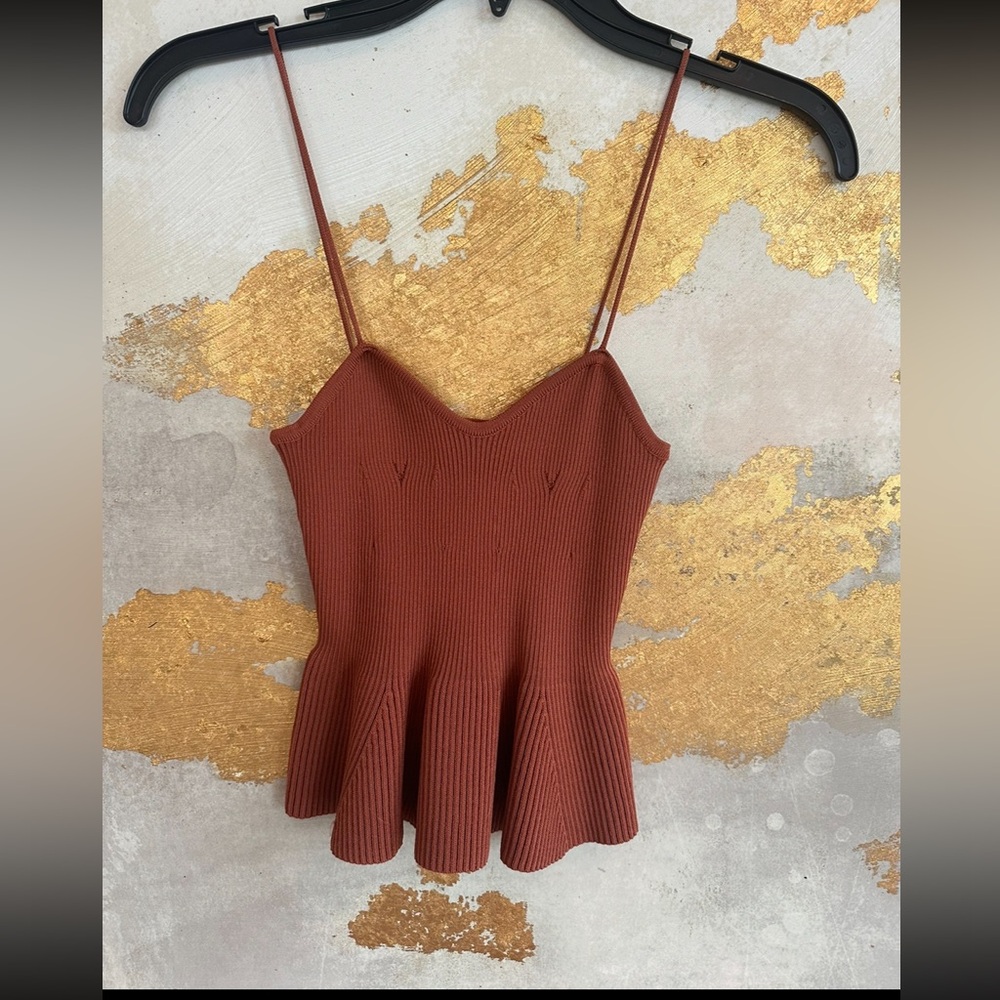 Debut Burnt Orange Knit Peplum Top NWT Game-day UT Texas